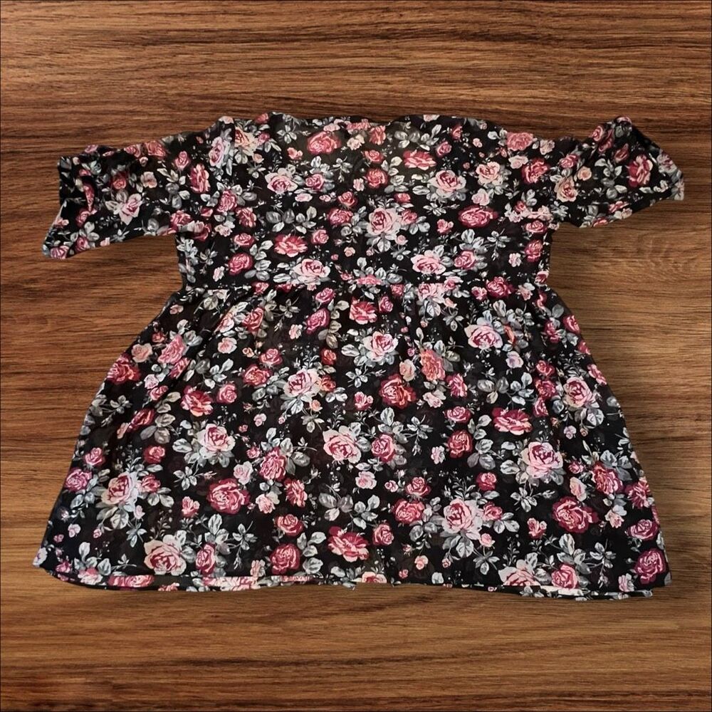 Torrid Floral Cold Shoulder Button Front Dress Black Pink 6X